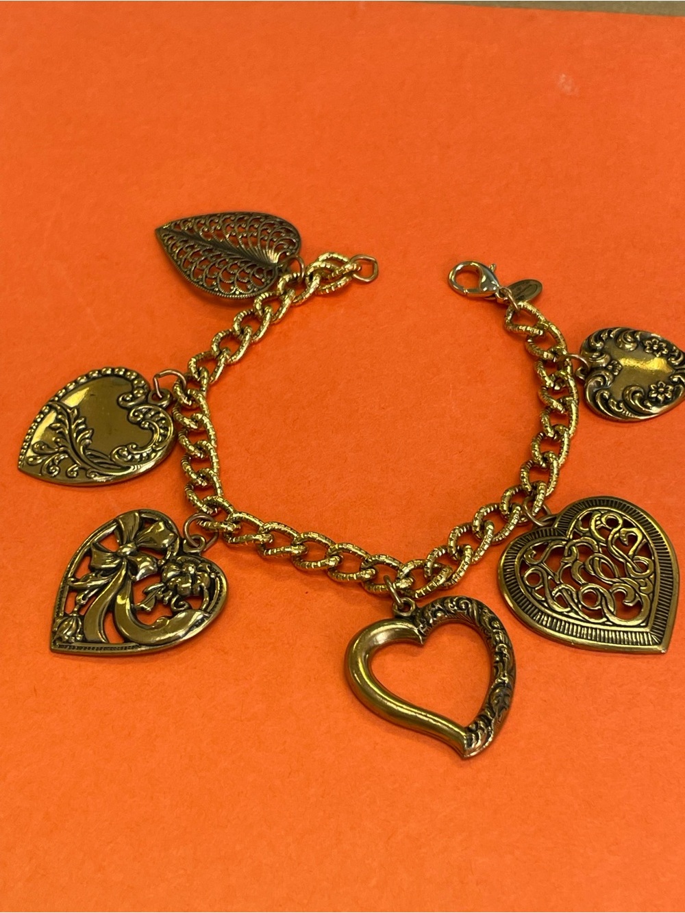 Vintage Discovery of California Gold-Tone Heart Charm Bracelet - Women's Jewelry